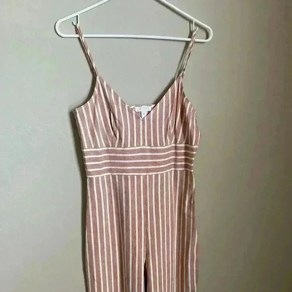 Leith Sleeveless Linen Blend Stripe‎ Jumpsuit XS